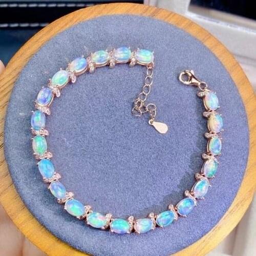 Personality Trend New Fashion 100% Natural and Real Opal chain bracelet 925 sterling silver Fine jewelry