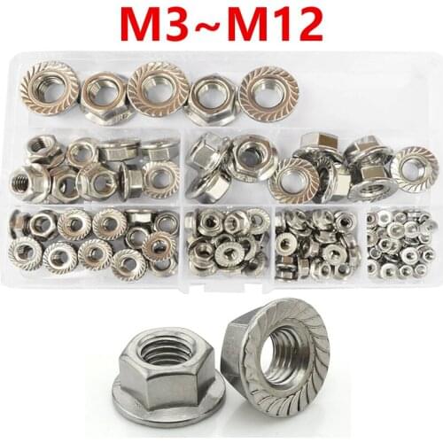 M3 M4 M5 M6 M8 M10 M12 Hexagonal Flange Nut Kit,125pcs, 304 Stainless Steel Nuts Assortment, Din6923 Metric Flange Nuts Set