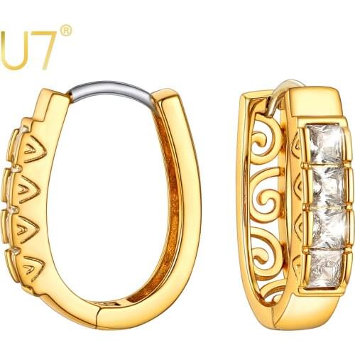 U7 Tiny Gold Hoop Earrings Cubic Zirconia Cuff Earrings Chunky Hoops Earrings for Women Teen Girls Gifts Huggie Stud E1027