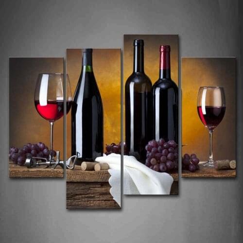 No Framed 4Pcs Grape Red Wine Modular Wall Art Canvas Posters Pictures Paintings Home Decor Living Room Decoration Accessories