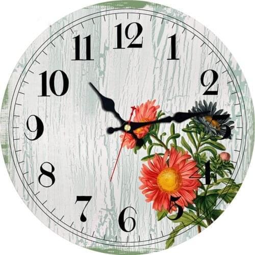Wall Clock Oil Sunflower Daisy Flowers Gray Vintage Round Clock Silent Non Ticking Decorative, Seasonal Floral Clocks 12 Inch