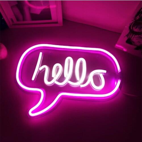 Hello Shape Neon Light Signs Room Wall Decor Lamp LED Neon Sign Lamp Wall Art Neon Night Lights Hanging Led Lamp For Party