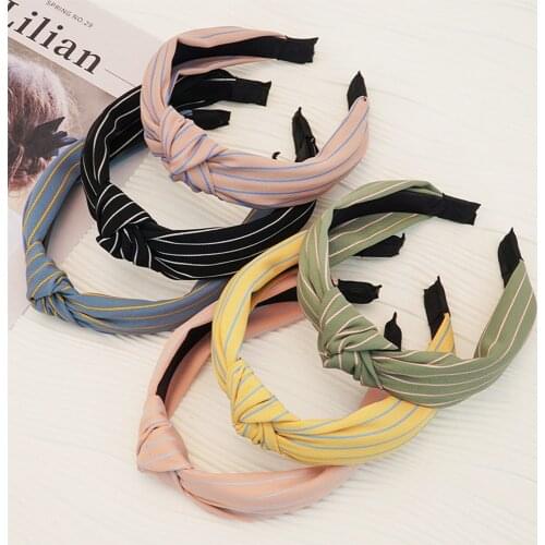 New stripe Solid color Hair Hoop Women Thick cotton cloth Headband Knotted Hair Band ladies Hair Accessories FG422