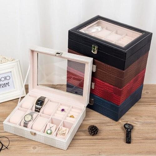 Brand PU Jewelry Box Watches Necklace Pendant Holder Earrings Display Jewel Case with Window Women Jewelry Organizer Storage Box