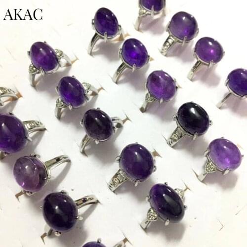 3pcs/set approx 5*7mm natural amethyst white copper adjustable ring wholesale send randomly