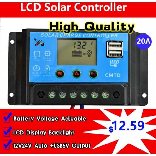 20A 12V/24V Dual USB Solar Controller Auto LCD Dispaly PWM Solar cell panel Charge Battery regulator Solar kit Solar lighting