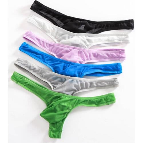 Ultra Thin Mens Underwear Sexy Mini T-back Thongs Briefs 6pcs/pack Transparent Exotic Tanga Panties Bulge Pouch Briefs