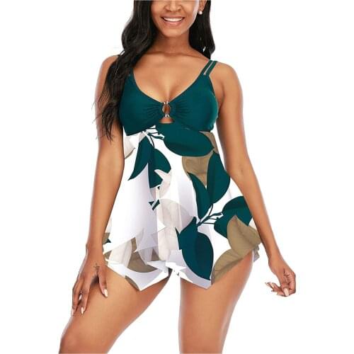 #VO Women Swimming Dress Irregular Swimwear Summer Famle Bather Bathing Suit High Waist Swimsuit Swimwear High Waist Bikini
