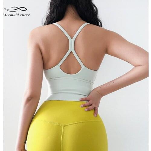 Mermaid Curve Sexy Water Drop Beauty Back Yoga Vest Women Fitness Gym Push Up Bra Sports Running Jogger Vest With Pad Camisole