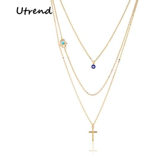 Utrend Cross Hands Pendants Necklaces Layering Chain Necklaces for Women Gold color Dainty Collier Femme Jewelry Gift
