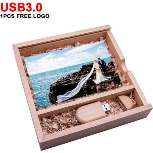 10pcs free logo)USB 3.0 WOOD Photo Unique Album Box usb flash drive Pendrive 16GB 32GB Photography gift (size 170*170*35 mm)