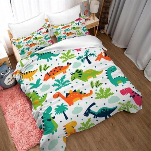 3D Cartoon Children Bedroom Decoration Bedding Set 3D Color Dinosaur Printed Down Quilt Cover and Pillowcase Bedding Home Textil
