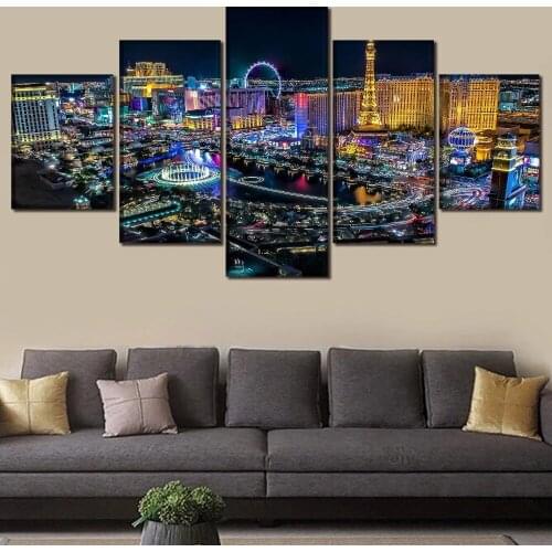 5 Pieces Las Vegas City Landscape Canvas Paintings Hd Prints Modular Pictures Wall Art Home Decorative Poster Modern Artwork
