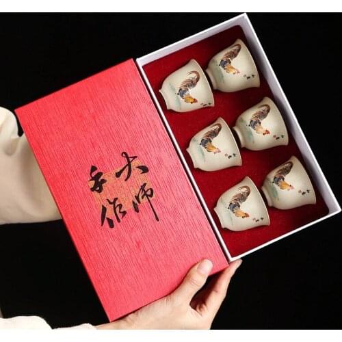 6pcs Stoneware Tea Cup Home Master Cup Retro Kung Fu Tea Set Ceramics Tea Cup Single Cup Japanese Antique Bubble Tea Cup