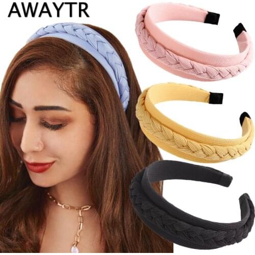 AWAYTRNew Fashion Braided Headband for Women Solid Color Wide Handmade Hairband Bezel Girls Hair Hoop Female Hair Accessories