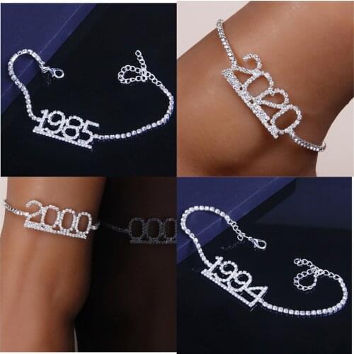 Unique Design Luxury Rhinestone Birthday Year Number Anklet On Leg for Women Rhinestone Digital Foot Chain Ankle Bracelet Gift