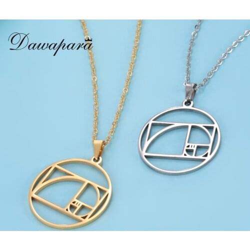 Dawapara Golden Ratio Rectangle Necklace Fibonacci Geometric Pendants Stainless Steel Jewelry Mathematics Gift