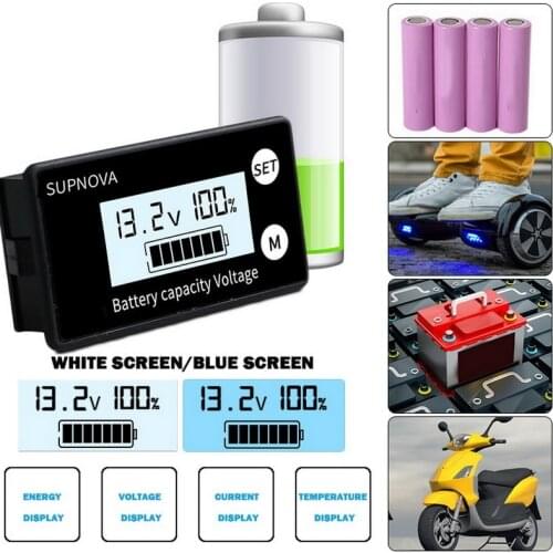 DC 8V-100V Battery Capacity Monitor Indicator Gauge VoltMeter Monitor with LCD Screen Electricity Quantity Detector
