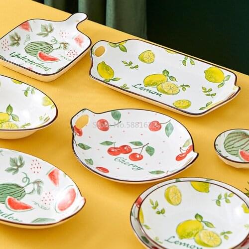 Ceramic tableware small fresh fruit plate ceramic dinner plate double ear plate baking tray fish plate ingot bowl