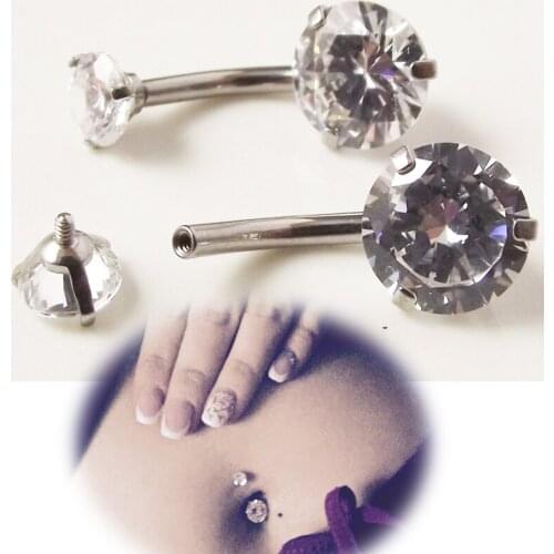 1 Piece 14G Internally Threaded Stainless Steel Navel Ring Round Zircon Sexy Belly Button Rings Body piercing Jewelry