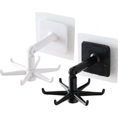 ABS Kitchen Hook Organizer Punch-free Multi-Purpose Hooks 360 Degrees Rotated Self Adhesive 6 Hooks Wall Door Hook Home Storage