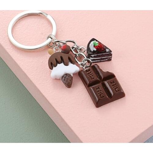 Lovely Dessert Keychain Afternoon Tea Key Ring Ice Cream Chocolate Cake Potato Food Key Chain Women Girl Gifts Handmade Jewelry