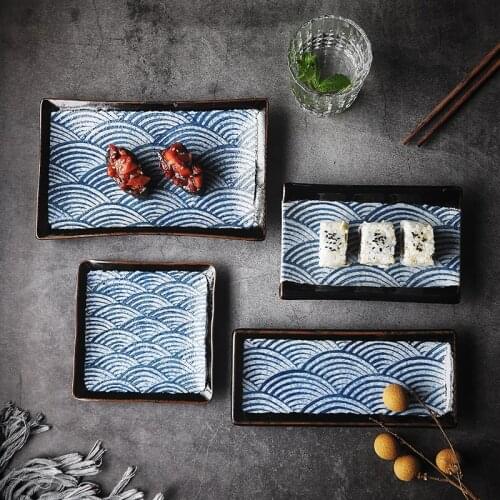 Sea corrugated ceramic plate Japanese meal plate household snack plate appetizer plate snack plate Japanese tableware
