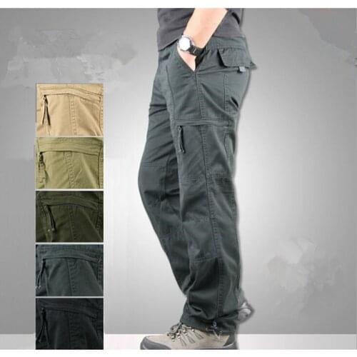 Mens Cotton Casual Trousers Cargo Pants Overalls Multiple Pockets Mens Casual Pants Men Cargo Pants Plus size M-3XL