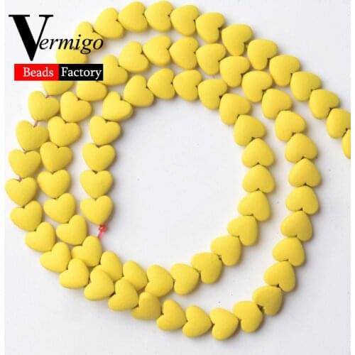 Natural Mineral Stone Yellow Love Heart Nanotech Rubber Hematite Beads For Jewelry Making 6mm Needlework Beads For Bracelet 15