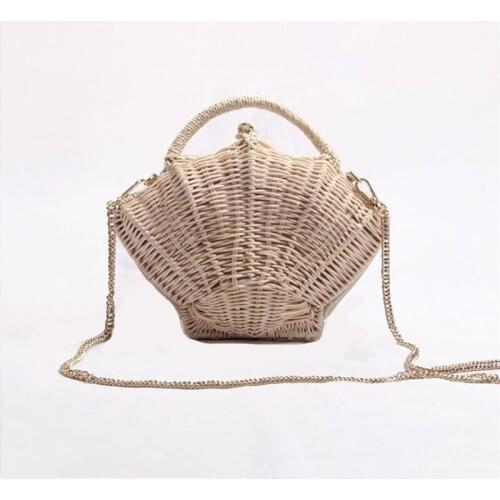 New Hand-made Shell-shaped Vacation Beach Bag for Women One-shoulder Straw Bag Rattan Crossbody Bag IL00610