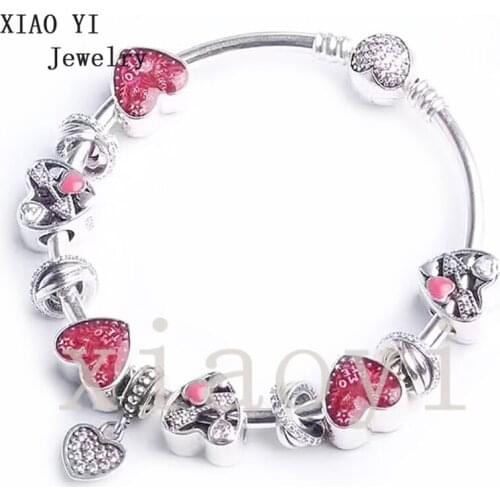 XIAOYI 2020 new S925 100% Confession series red love arrow studded with zircon love DIY bracelet for Valentines Day female
