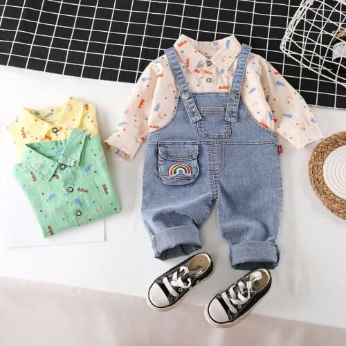 New Toddler Overalls Clothes Set Baby Boy/Girl Shirt + Denim Jumpsuit 2021 Spring Autumn Fashion Children Outfits Kids Clothing