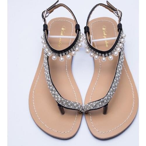 2021NEW Women`s summer beach pearl shoes lady boho sandals woman Slippers thong flip flops shoes Casual peep toe shoes plus size