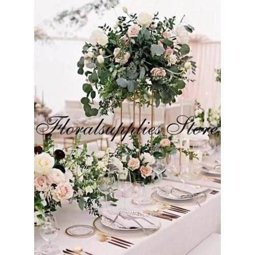 New Arrival Display Flower Stand Road Lead Table Centerpieces 80CM Metal Gold Stand Pillar For Wedding Decor