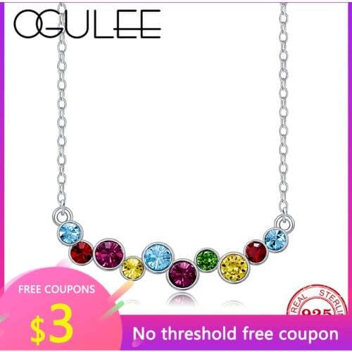 OGULEE 925 Sterling Silver Necklace Colorful Crystals Necklaces for Women Fine Jewellery Gifts Party Jewellery Accessories