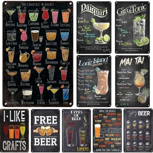 Beer Cocktail Sweet Tea Desert Coffee Time Vintage Pub Metal Tin Sign Plaque Wall Decor Bar Pub Club Man Cave Retro Iron Posters