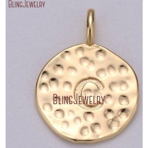 PM35897 Hammered Disk Gold Filled Pendant Initial 26 Letters Pendant Alphabet Charm Coin Charm Personalized Jewelry Findings