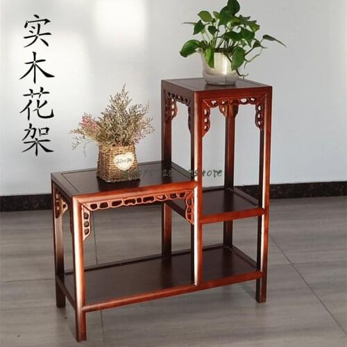 Solid wood flower stand mahogany living room elm spider plant ground flower pot multi-layer Chinese household indoor shelf green