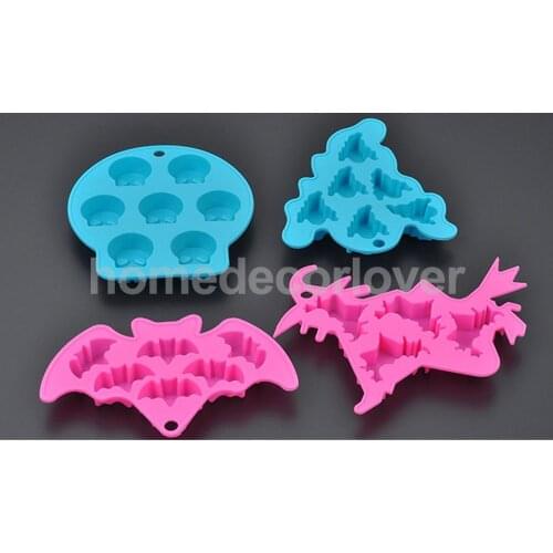 MagiDeal 4 Type Novel Silicone Sculpt Skull, Ghost, Bat, Witch Mold Fondant Chocolate Cake Decorating Baking Mold Safe for Oven