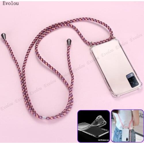 Chain Lanyard Silicone Phone Case For Vivo V21E 5G 4G V20 Pro SE Transparent Airbag Shockproof Anti-fall Cover For Vivo V17 Pro