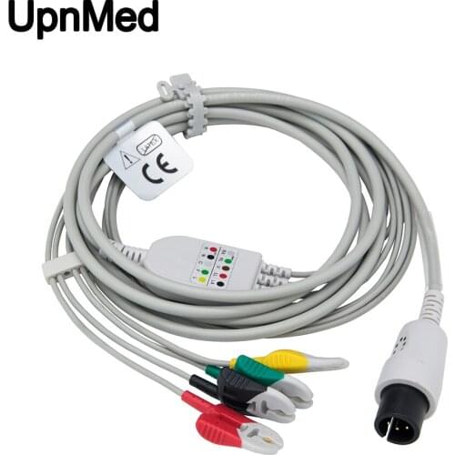 Compatible IVY 7600 UU connector 6pin one piece 4 lead ecg cable with leadwires,New clip,IEC