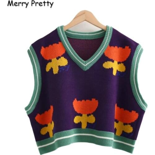 XUANHAO Womens Floral Embroidery Knitted Sweaters Sleeveless Vest 2020 Winter Warm V-Neck Female Jumpers Pullovers