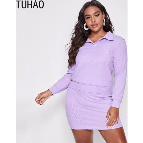 TUHAO Plus Size 7XL 6XL 5XL 4XL Purple Dress Suit Two-piece Set Office Lady Elegant Two Piece Set Women Clothing Sets WM07