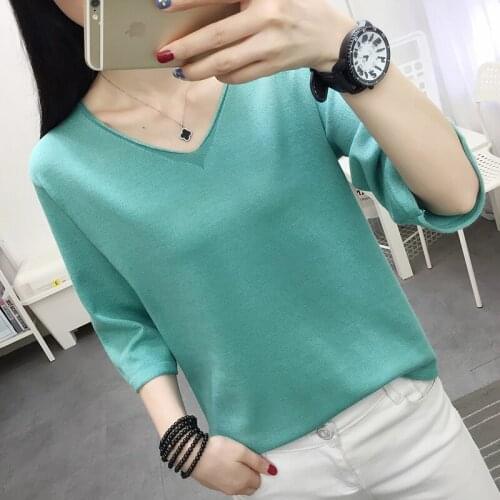 OHCLOTHING XH Sleeve knit in 10675 female spring 2021 paragraph v-neck sweater with short sleeves outside wear loose 20