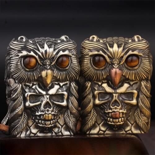 High Quality Brass Owl Personality Skull Retro Pure Copper Heavy Armor Windproof Kerosene Lighter Mens Birthday Gift