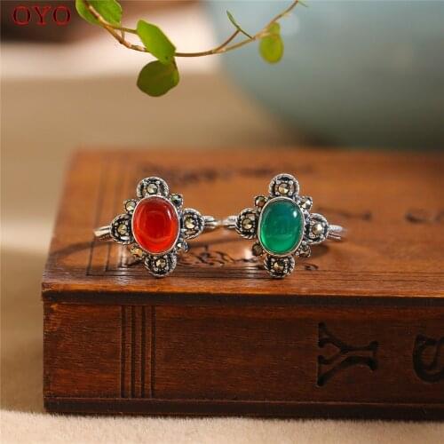 S925 silver jewelry womens black agate ring