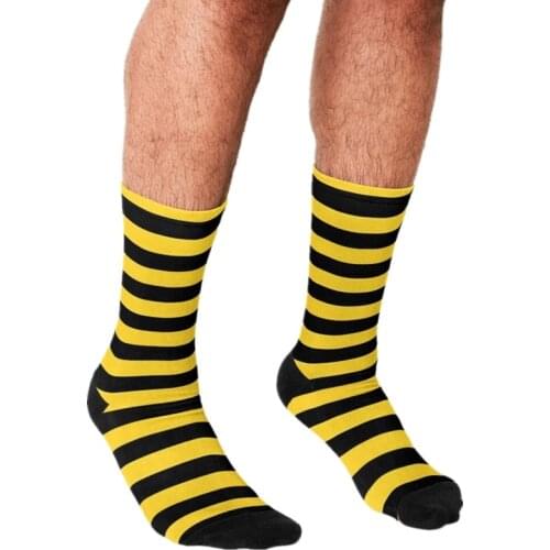 Funny Mens socks Yellow and Black Honey Bee Stripes Printed hip hop Men Happy Socks cute boys street style Crazy Socks for men