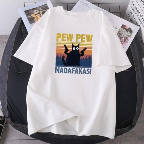 Pew Madafakas Cats Woman T-shirts Fashion Summer 2021 New Female Hip Hop Camisetas O-neck Hots Sale Short Sleeve Retro Tees Tops