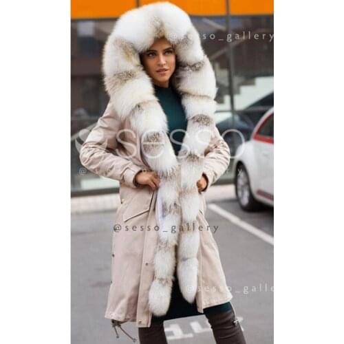 Real Fox Fur Parka Women Jacket Detachable Fur Coat Fashion Slim Fit Outwear 2020 New Hot Sale