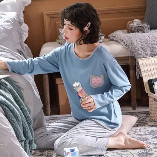 Womens cotton long-sleeved top trousers pijamas Autumn spring Pajamas set female underwear sleepwear pyjama free shipping new